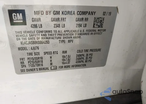 2019 Buick Encore Fwd Preferred из США, поврежденный, VIN KL4CJASB8KB864293